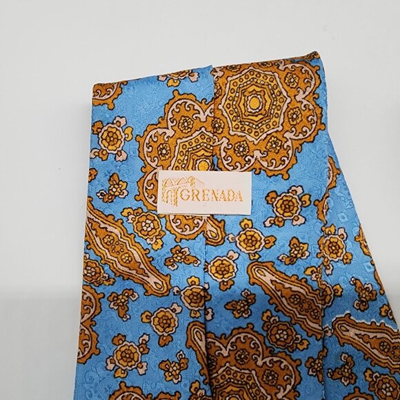 Grenada Necktie Geometric Floral Blue Orange Pink 4.5" W 58" L VTG Retro - Picture 5 of 5